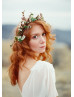 Elbow Sleeve Beaded Ivory Lace Chiffon Wedding Dress
